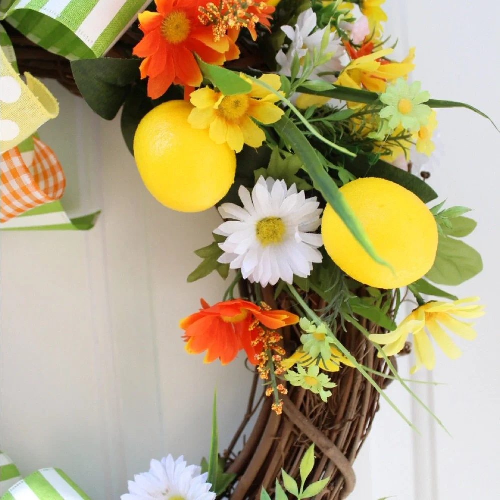 Summer Lemon Grapevine Welcome Wreath for Front Door, Citrus Decor for Home - Picture 6 of 12